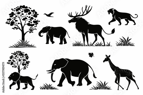 Photography African safari animals silhouette set