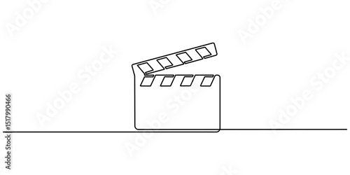 Continuous one line drawing of Film Clapper, Clapper board continuous one line drawing. Movie scene episode production concept. Vector illustration isolated on white, One continuous line drawing.