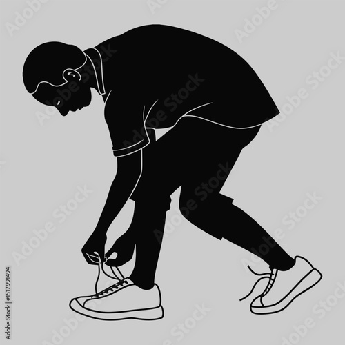 a person bending to tie shoelace silhouette vector design art and illustration
