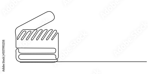 Continuous one line drawing of Film Clapper, Clapper board continuous one line drawing. Movie scene episode production concept. Vector illustration isolated on white, One continuous line drawing.