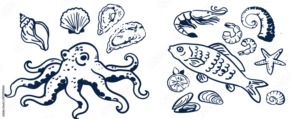 Incredible Hand Drawn Seafood Vectors Incredible Hand Drawn Seafood Vectors