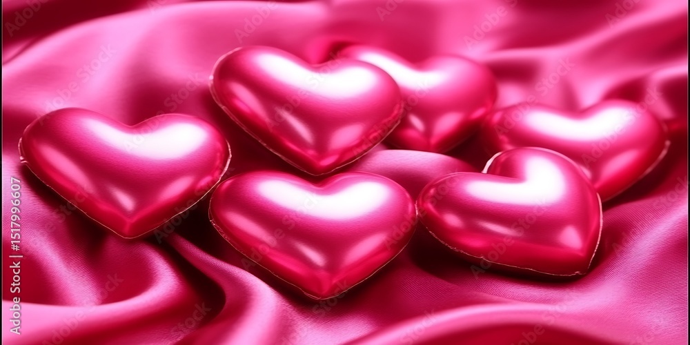 Obraz premium Pink hearts on satin