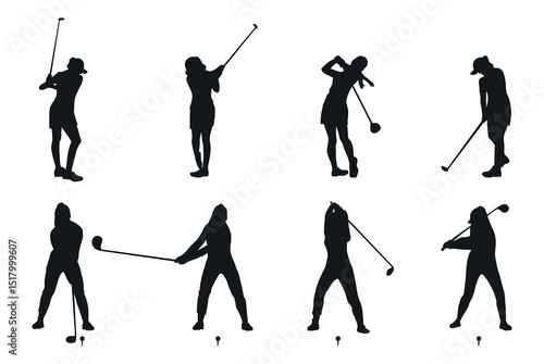 Golfer silhouette. Golf player plying golf vector silhouette art