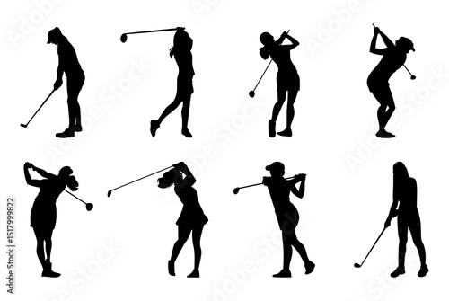 Golfer silhouette. Golf player plying golf vector silhouette art