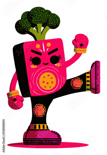 Vibrant Doodle Illustration of a Cheerful Vegetable Character in Motion