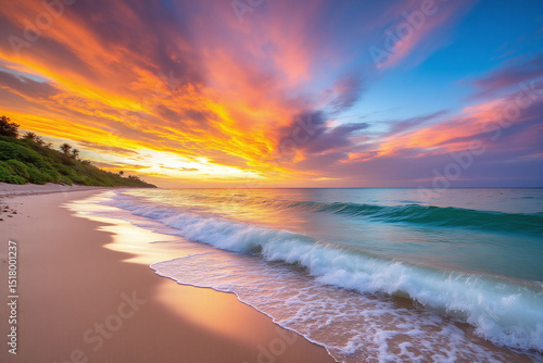 beautiful sunset over the ocean on a tropical beach