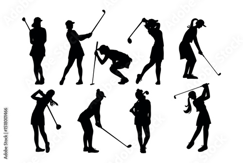 Golfer silhouette. Golf player plying golf vector silhouette art
