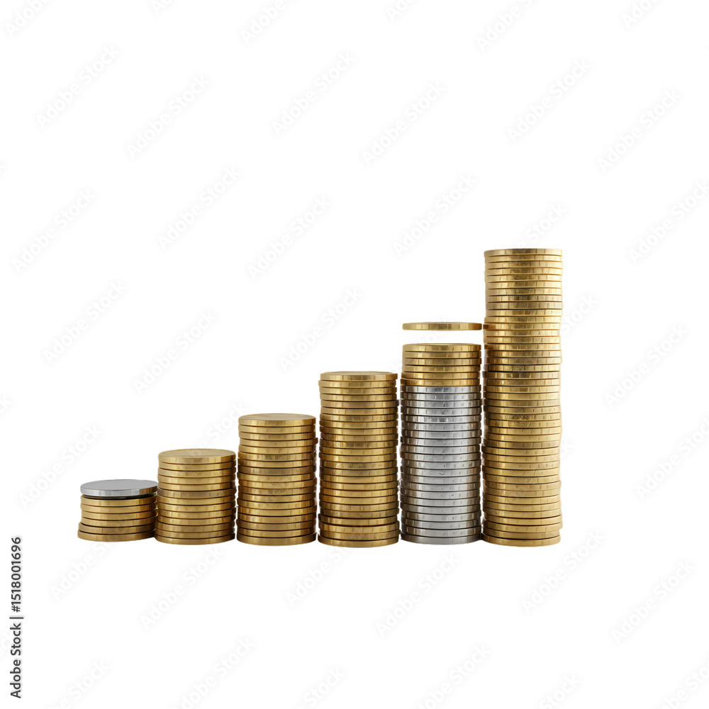 Ascending Coin Stacks A Visual Representation of Financial Growth isolated on transparent bacckground Ascending Coin Stacks A Visual Representation of Financial Growth isolated on transparent bacckground