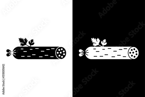 Editable Salami Silhouette Meat Stick Vector in Black and White.