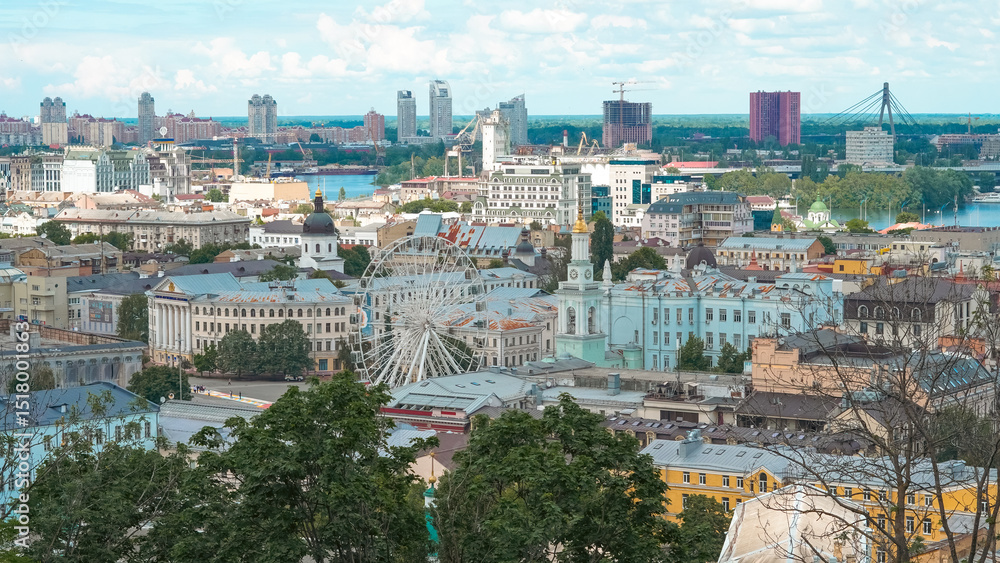 Fototapeta premium Summer panoramic view of Kyiv from Volodymyrska Hill in clear weather