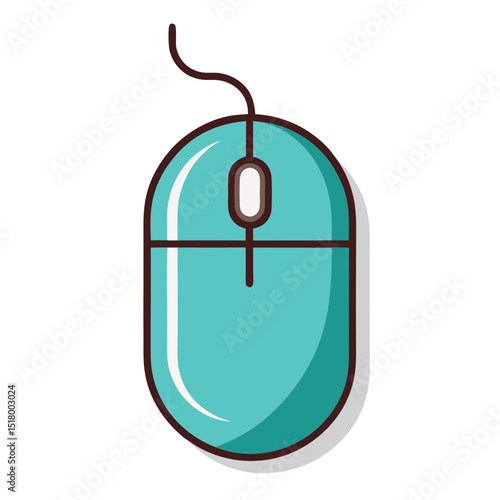 Illustration of a teal wired computer mouse for desktop computer use