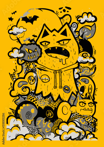 Modern Hand-Drawn Vector Illustration of Quirky Cartoon Monsters