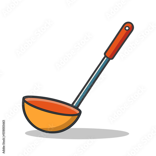 Illustration of a colorful soup ladle with an orange handle and bowl
