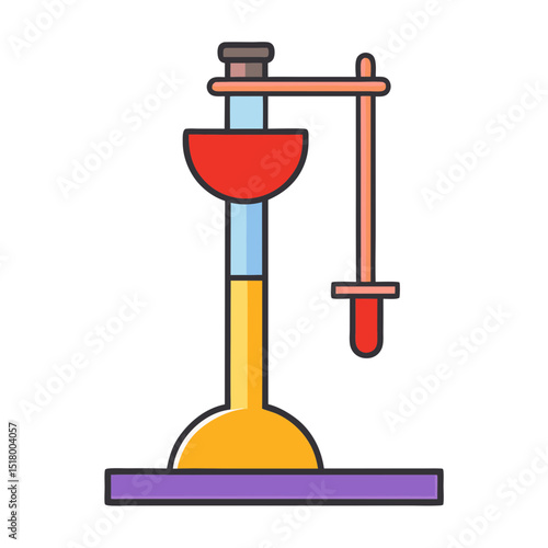 Colorful Illustration of a Scientific Apparatus Resembling a Titration Setup and Base