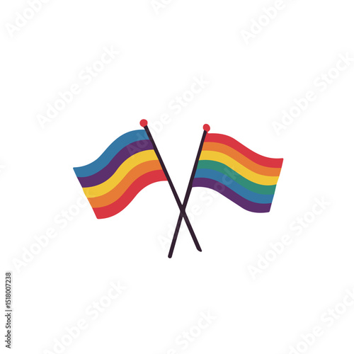Two crossed rainbow flags on a white background represent support for the lgbtq community