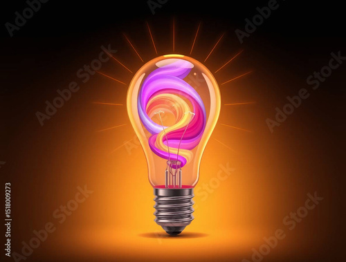 Light bulb with neon lights, abstract glowing background, digital illustration, Ai generated image 