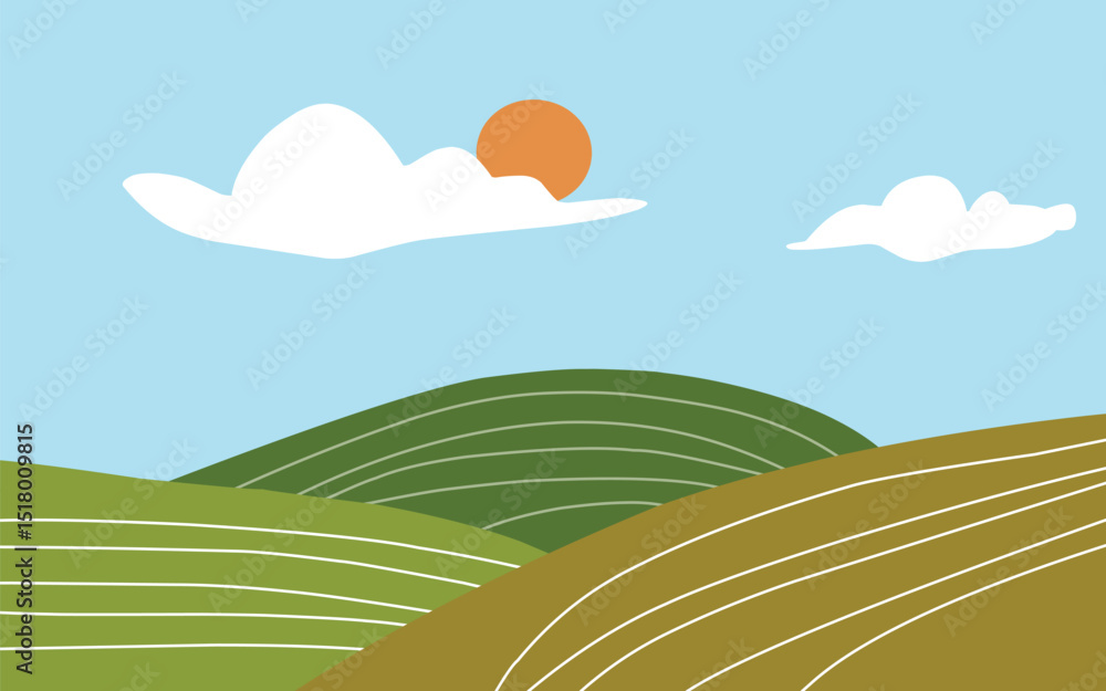 Fototapeta premium Hills landscapes illustration vector design flat (20250603035604).eps