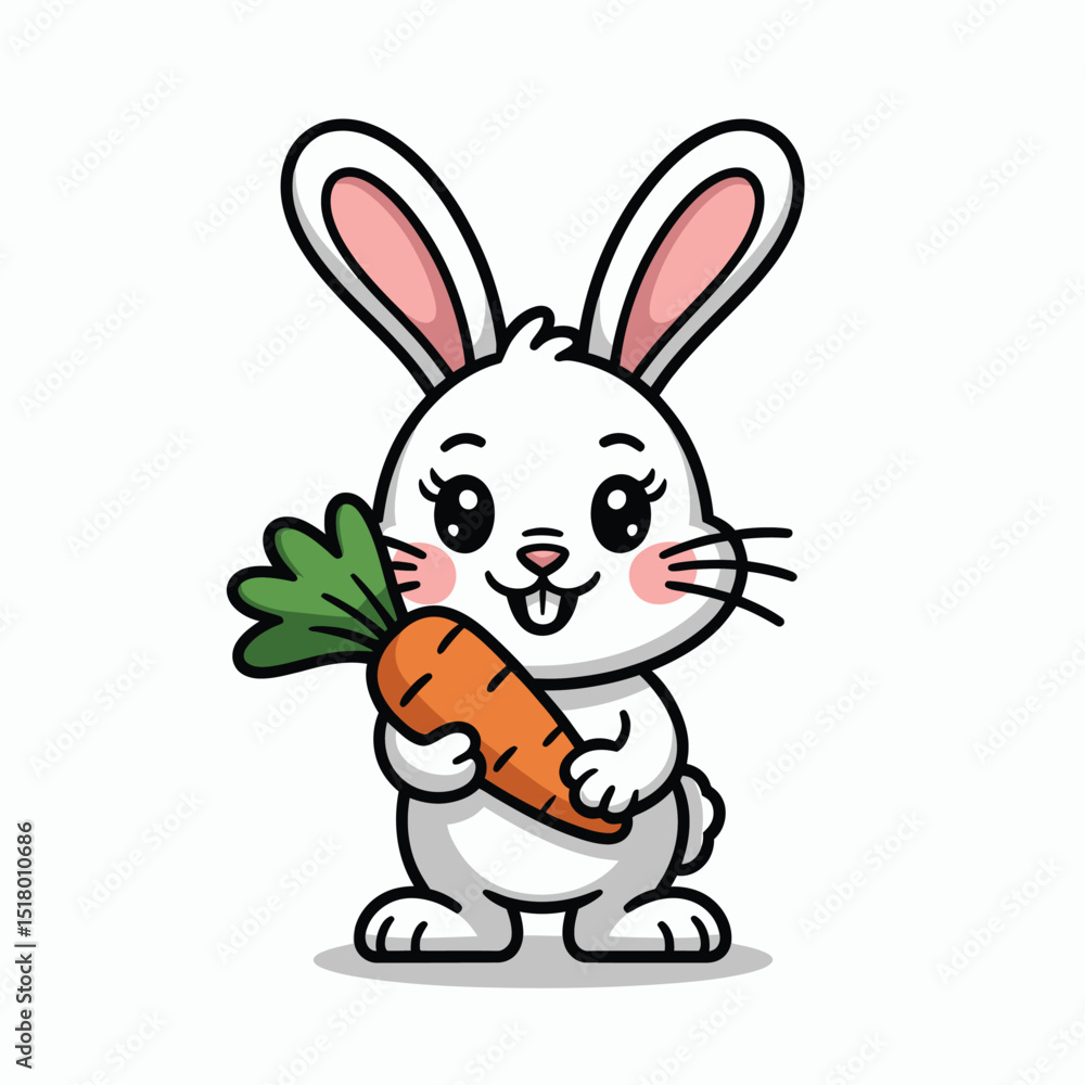 Obraz premium Adorable cartoon rabbit holding a carrot a cute and playful character design perfect for childrens designs spring easter illustrations and holiday greetings
