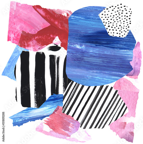 Fotografie Artistic abstract collage clipart with cutout texture paper shape in pink and blue color