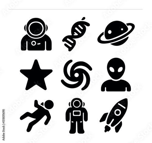 Morning Routine Icons. Solid, filled icons set of morning optimization routines: sunrise alarm, stretching