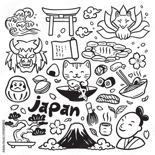 Cute japanese doodles, asians doodle