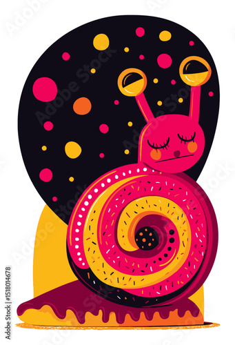 Colorful Modern Doodle Snail with Swirls and Fun Patterns in Bright Colors