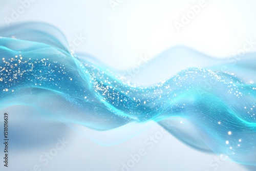 Abstrakter blauer Lichtfluss mit glitzernden Partikeln
