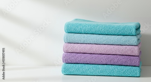Stack of Colorful Soft Towels - Freshness, Bath, and Home Textiles