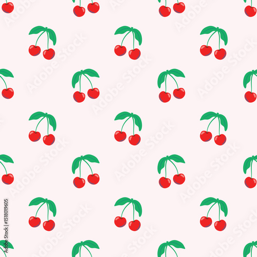 Cute cherry seamless pattern for fabric, gift wrap, banner, wallpaper, stationery. Girly trendy background Digital paper. 