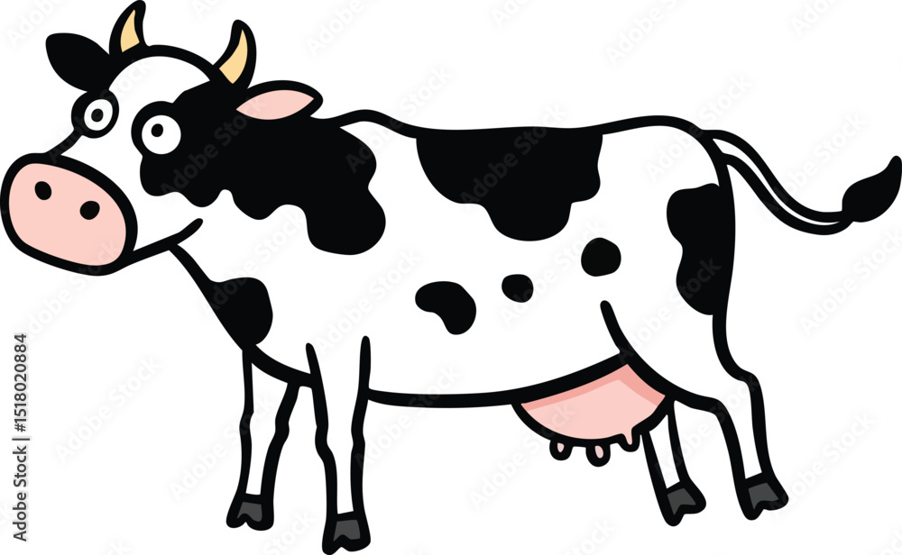 Fototapeta premium Simple Farm Animal Illustration with Pink Udder