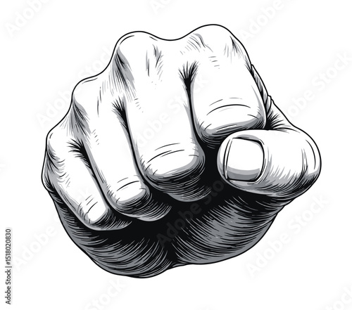 A clenched hand with detailed knuckles illustration , vector fist hand
