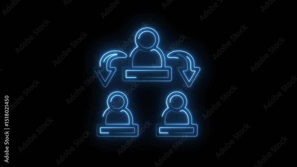 Neon leadership delegation and task assignment diagram for teamwork success on black background Neon leadership delegation and task assignment diagram for teamwork success on black background