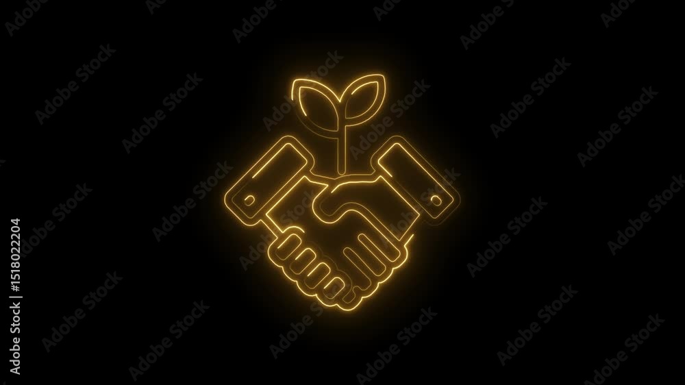 Business partnership with growing sustainability concept golden neon glow animation on black background Business partnership with growing sustainability concept golden neon glow animation on black background