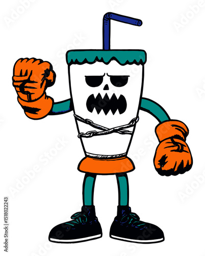 Colorful Hand-Drawn Doodle of a Funky Refresher with Boxing Gloves