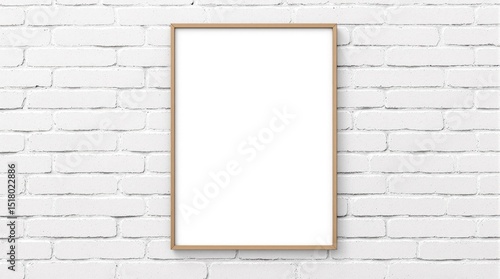 Minimalist empty frame on a white brick wall, perfect for showcasing art or photography.