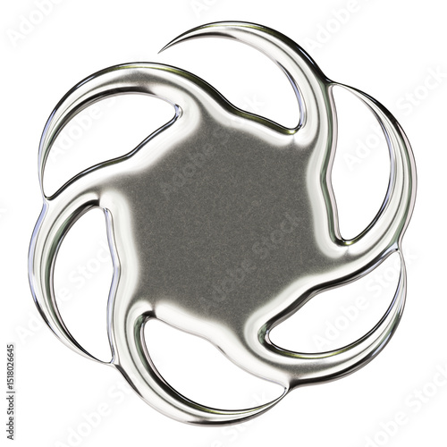 Chrome Twisted Star Shape – 3D Render on Transparent Background