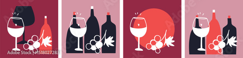 Wine. Restaurant. Line art, vector	