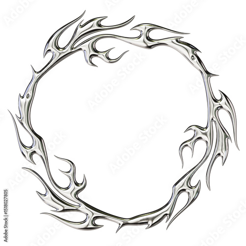 Chrome Tribal Circular Emblem – 3D Render on Transparent Background