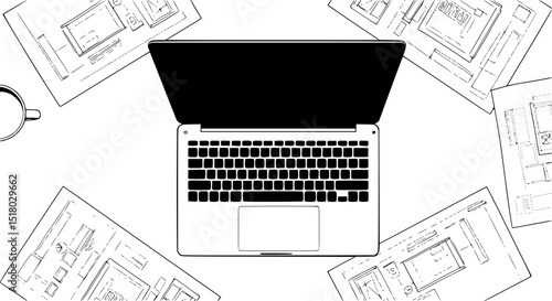 Computer desk workplace vector illustration	