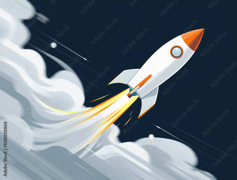 Fototapeta premium Space rocket flying toward the clouds believable rocket icon Having a successful company concept, generative ai