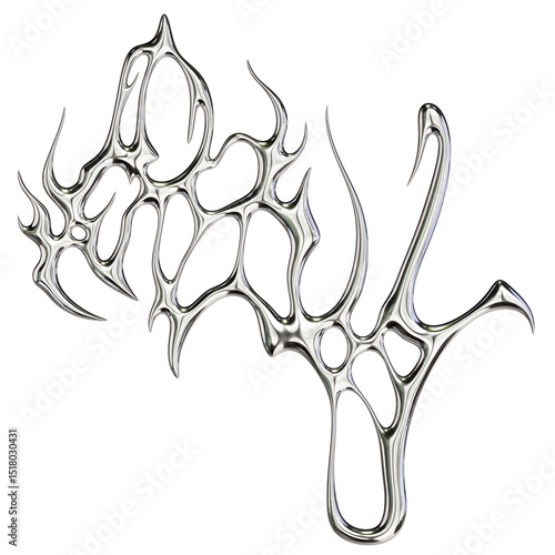 Chrome Tribal Abstract – 3D Render on Transparent Background