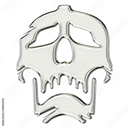 Chrome Skull Silhouette – 3D Render on Transparent Background