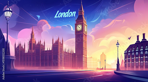 Pixel Art London Cityscape At Sunrise