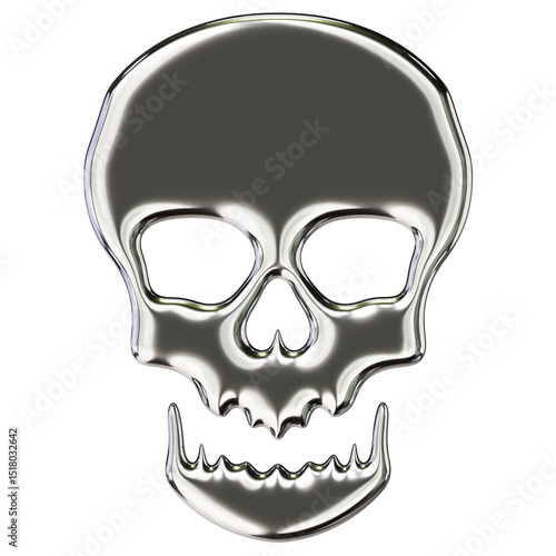 Chrome Skull Silhouette – 3D Render on Transparent Background