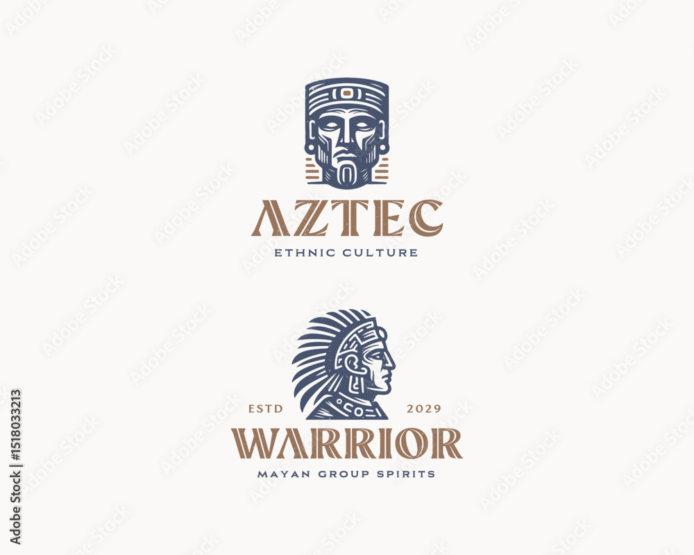 Unique Maya Aztec Inca warrior with tribal element logo template Unique Maya Aztec Inca warrior with tribal element logo template