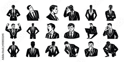 Black silhouette sat people, vector collection, 