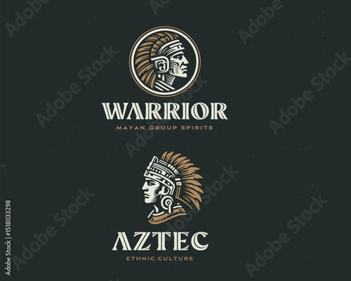 Unique Maya Aztec Inca warrior with tribal element logo template