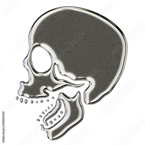 Chrome Skull Silhouette – 3D Render on Transparent Background