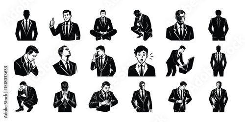Black silhouette sat people, vector collection, 