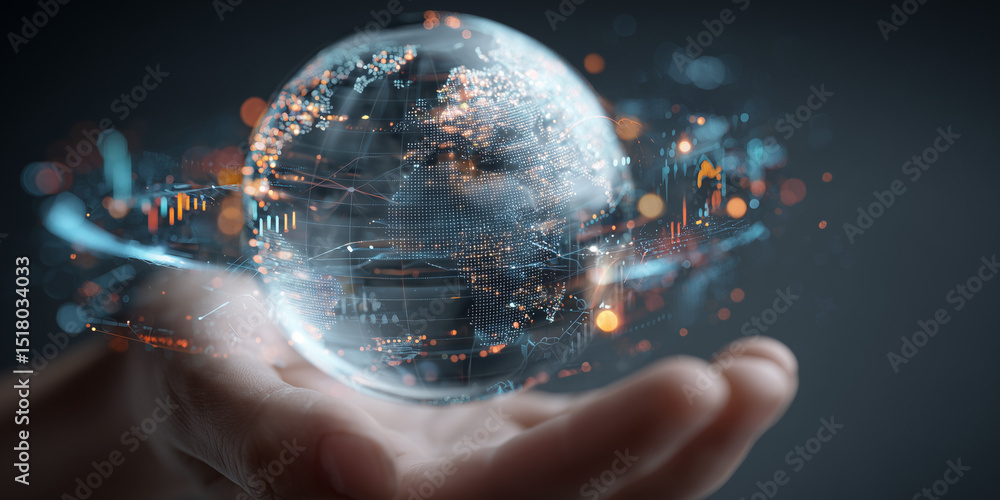 Palm-based holographic cloud and satellite communication network concept.
Palm-based holographic cloud and satellite communication network concept.